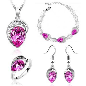 Platinum Plated Swarovski Elements Pink Jewellery Set of 3 Pieces M00245