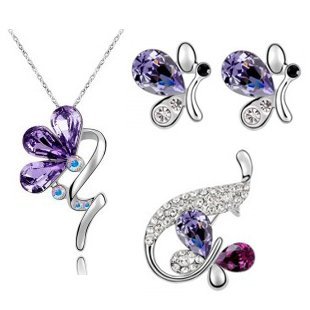 Platinum Plated Swarovski Elements Purple Jewelry Set M00248