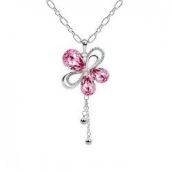 Platinum Plated Swarovski Elements Rose Long Necklace M00266