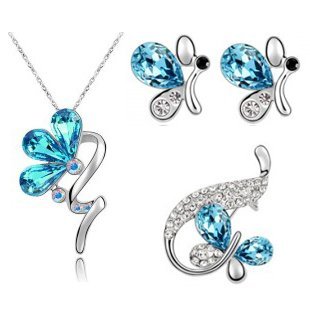 Platinum Plated Swarovski Elements Sea Blue Jewellery Set M00249