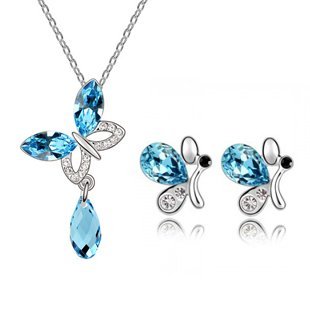Platinum Plated Swarovski Elements Sea Blue Jewellery Set M00262