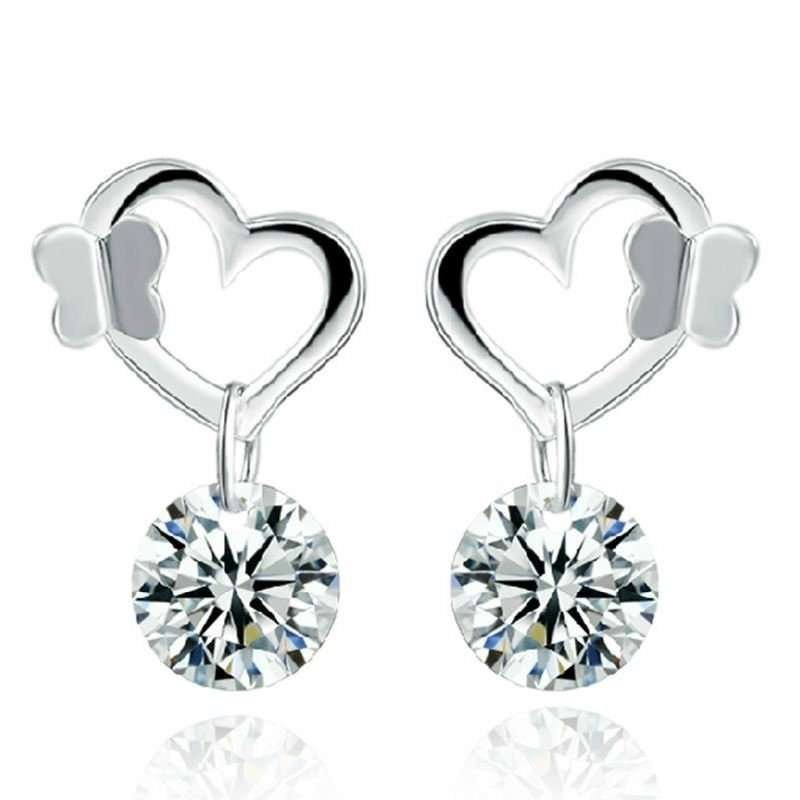Platinum Plated AAA CZ Butterfly Love Earrings M01258