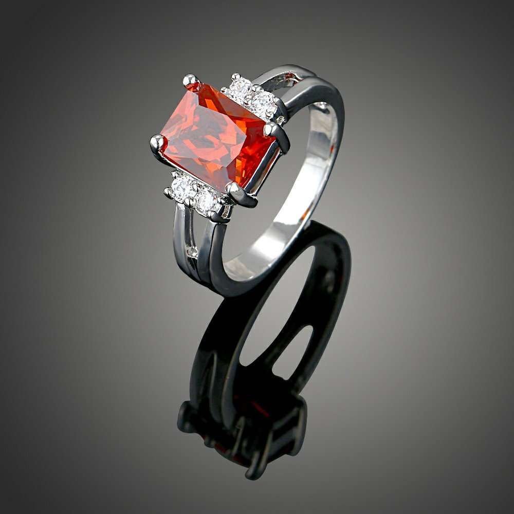 Red Romantic Crystal With Silver Color Platinum Plated Engagement CZ Ring M01246