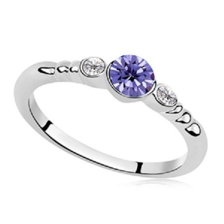 Rhodium Plated Purple Swarovski Elements Ring M00697
