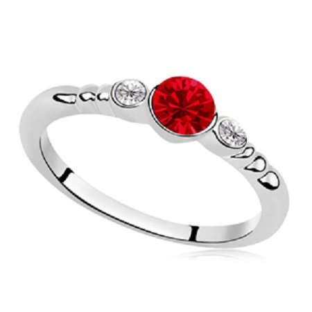 Rhodium Plated Red Swarovski Elements Ring M00696