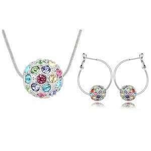 Rhodium Plated Round Ball Silver Multi Color Jewelry Set M00491