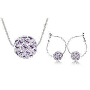 Rhodium Plated Round Ball Silver Purple Jewelry Set M00495
