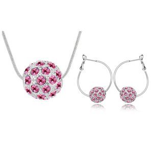 Rhodium Plated Round Ball Silver Red Jewelry Set M00494