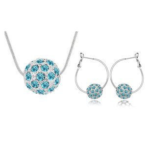 Rhodium Plated Round Ball Silver Sea Blue Jewelry Set M00492