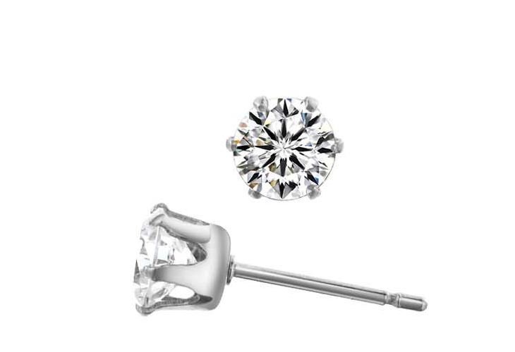 Rhodium Plated Round Cubic Zircon Stud Earrings M01276