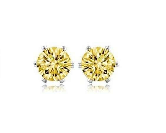 Rhodium Plated Round Cubic Zircon Stud Yellow Earrings M01279