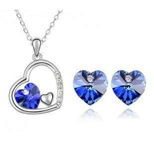 Rhodium Plated Swarovski Elements Blue Jewelry Set M00484