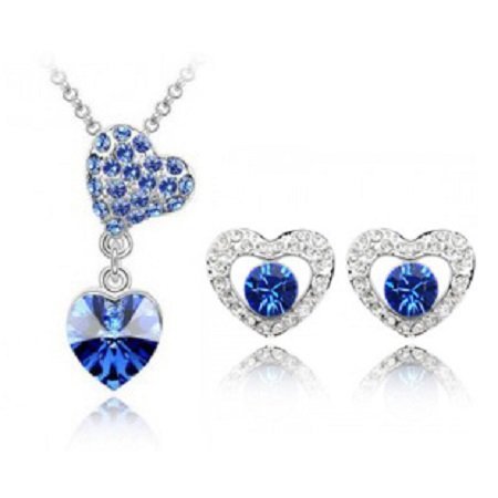 Rhodium Plated Swarovski Elements Blue Jewelry Set M00554