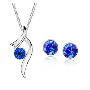 Rhodium Plated Swarovski Elements Blue Jewelry Set M00564