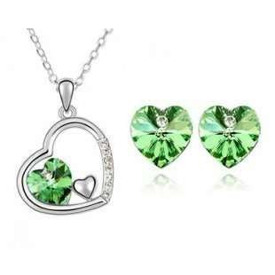Rhodium Plated Swarovski Elements Green Jewelry Set M00489