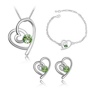 Rhodium Plated Swarovski Elements Green Jewelry Set M00508