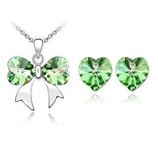 Rhodium Plated Swarovski Elements Green Jewelry Set M00523
