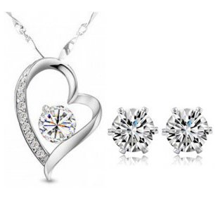 Rhodium Plated Swarovski Elements Heart Jewelry Set M00534
