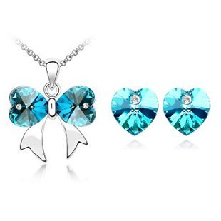 Rhodium Plated Swarovski Elements Ocean Blue Jewelry Set M00522