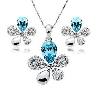 Rhodium Plated Swarovski Elements Ocean Blue Jewelry Set M00545