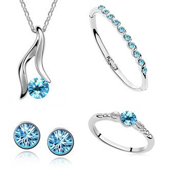 Rhodium Plated Swarovski Elements Ocean Blue Jewelry Set M00552