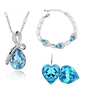 Rhodium Plated Swarovski Elements Ocean Blue Jewelry Set M00559
