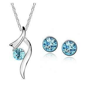 Rhodium Plated Swarovski Elements Ocean Blue Jewelry Set M00562