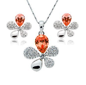 Rhodium Plated Swarovski Elements Orange Jewelry Set M00547