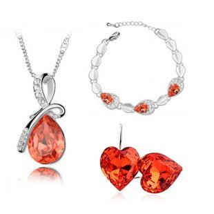 Rhodium Plated Swarovski Elements Orange Jewelry Set M00560