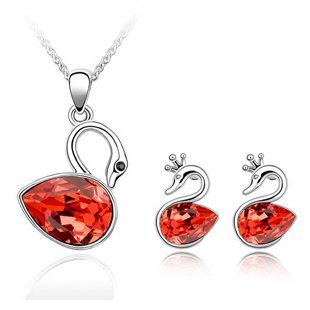 Rhodium Plated Swarovski Elements Orange Swan Jewelry Set M00537