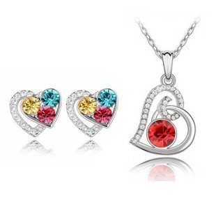 Rhodium Plated Swarovski Elements Red Jewelry Set M00466