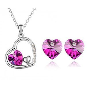 Rhodium Plated Swarovski Elements Rose Jewelry Set M00487