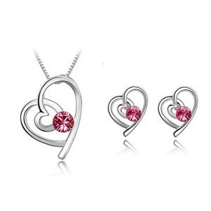 Rhodium Plated Swarovski Elements Rose Jewelry Set M00505