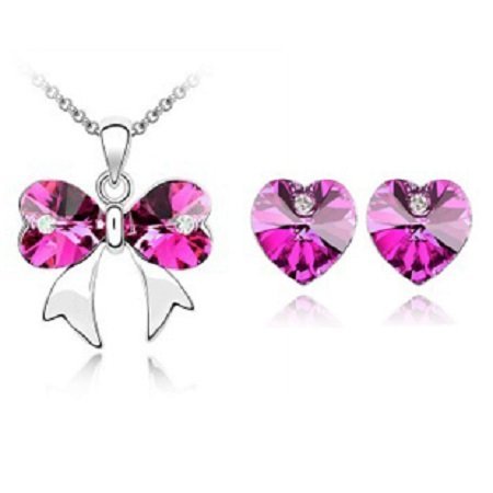 Rhodium Plated Swarovski Elements Rose Jewelry Set M00521