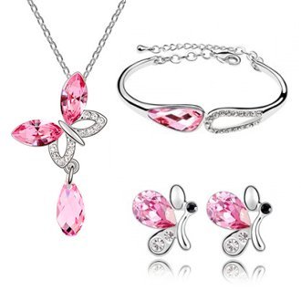 Rhodium Plated Swarovski Elements Rose Jewelry Set M00540
