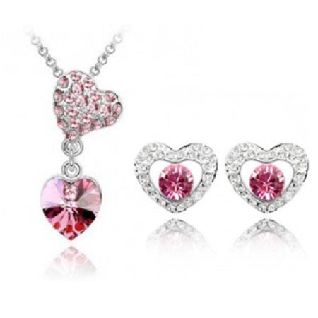 Rhodium Plated Swarovski Elements Rose Jewelry Set M00555