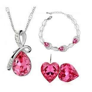 Rhodium Plated Swarovski Elements Rose Jewelry Set M00557