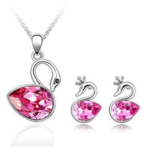 Rhodium Plated Swarovski Elements Rose Swan Jewelry Set M00536