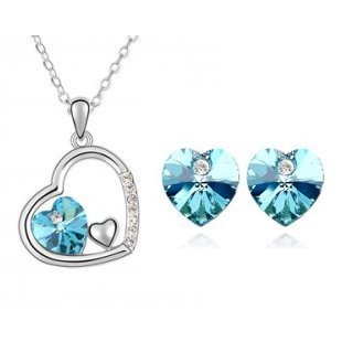 Rhodium Plated Swarovski Elements Sea Blue Jewelry Set M00486