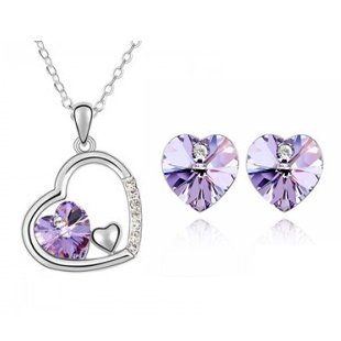 Rhodium Plated Swarovski Elements Violet Jewelry Set M00490