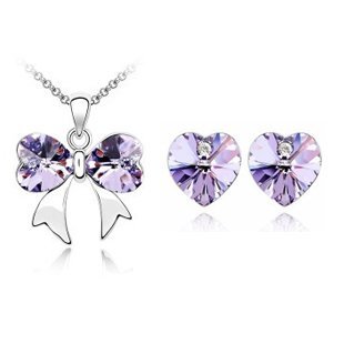 Rhodium Plated Swarovski Elements Violet Jewelry Set M00524