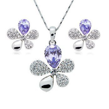 Rhodium Plated Swarovski Elements Violet Jewelry Set M00549
