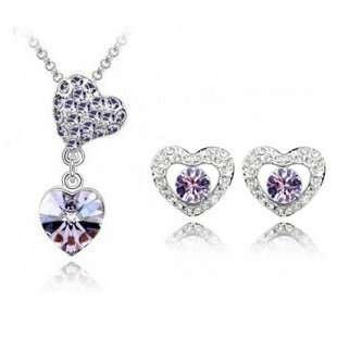 Rhodium Plated Swarovski Elements Violet Jewelry Set M00556