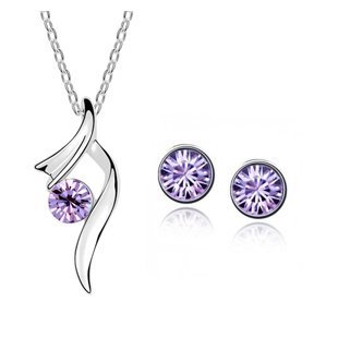 Rhodium Plated Swarovski Elements Violet Jewelry Set M00565