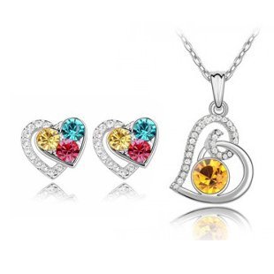 Rhodium Plated Swarovski Elements Yellow Jewelry Set M00470
