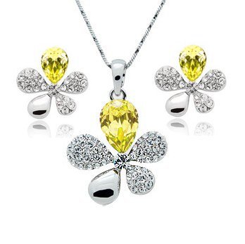 Rhodium Plated Swarovski Elements Yellow Jewelry Set M00548
