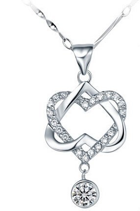 Rhodium plated Cubic Zirconia Double Heart Necklace M00729