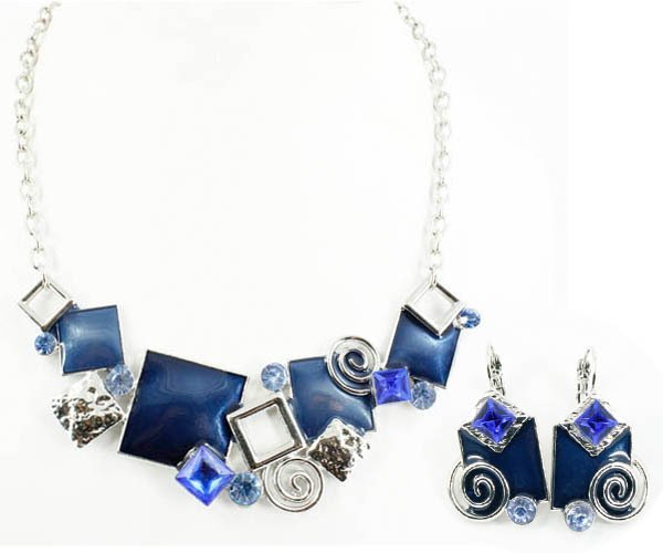 Rhoduim Plated Alloy Nickle Free Enamel Blue Jewelry Set M00383