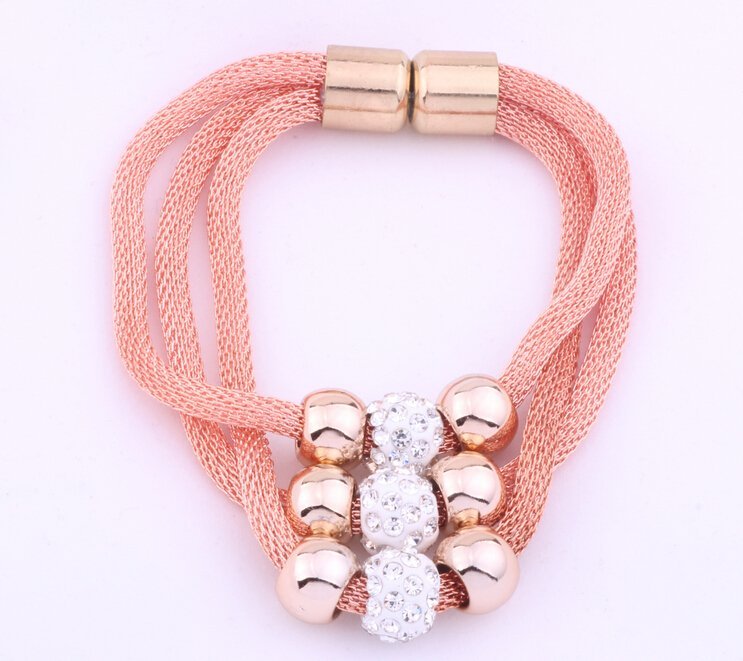 Rose Gold Plated Stainless Steel Rhinestone Magnetic 20.5cm Bracelet M01475