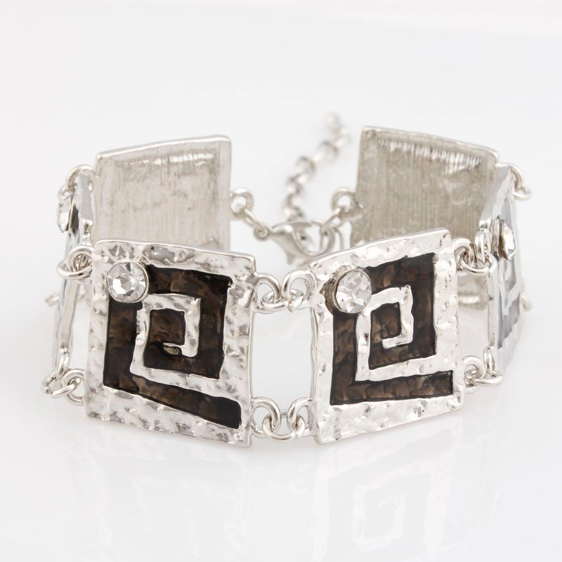 Silver Plated Bracelet Nickle Free Alloy Enamel Square Black M00356